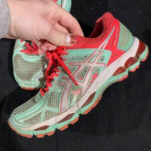 Asics Gel-Kayano 21 Running Athletic Shoes Women US 8.5 T4H7N Aqua Green Pink